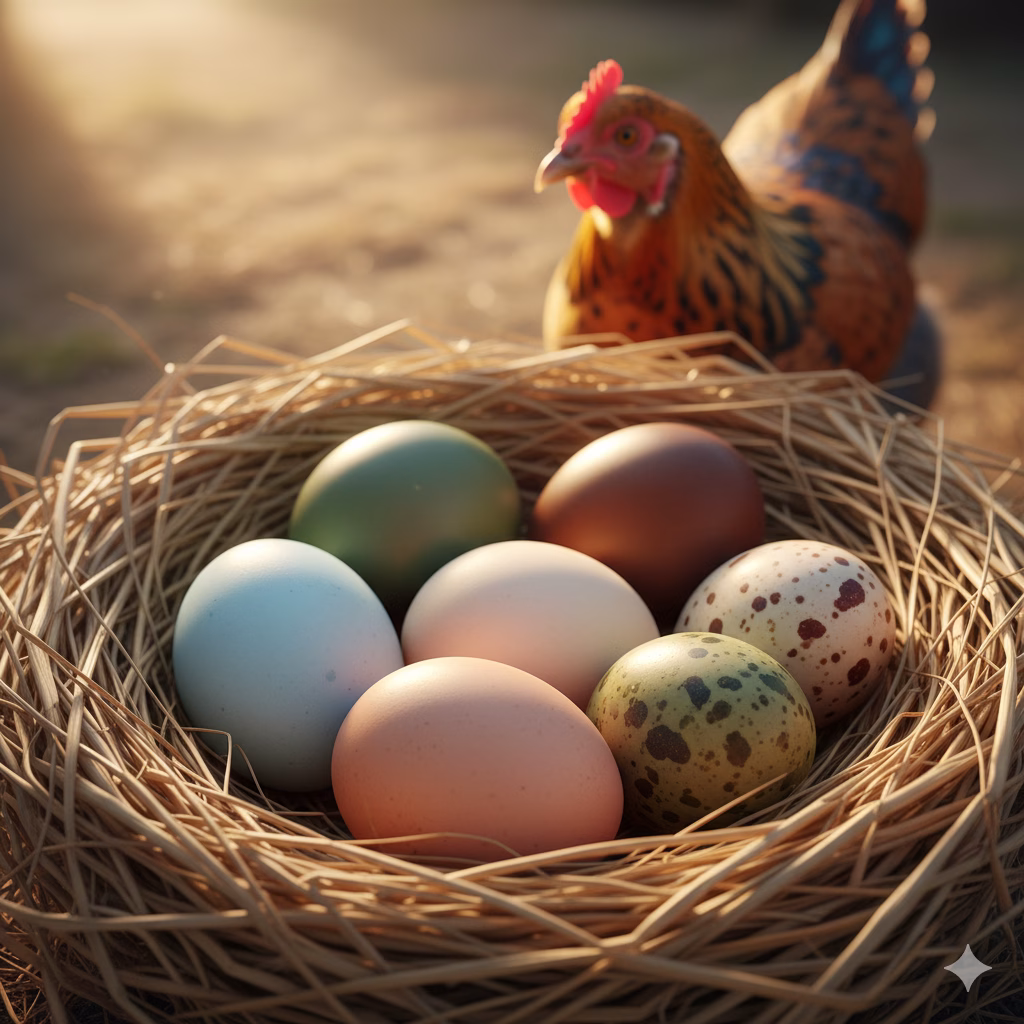Huevos de colores de gallinas